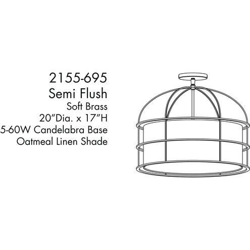 Gateway Park 5 Light 20 inch Soft Brass Convertible Pendant / Semi Flush Ceiling Light
